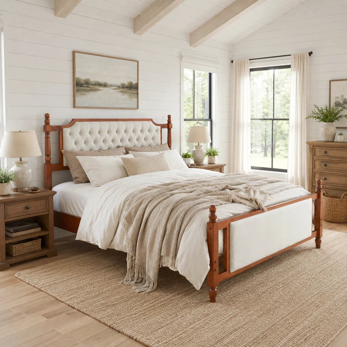 King Size Upholstered Platform Bed with Button Tufted Headboard