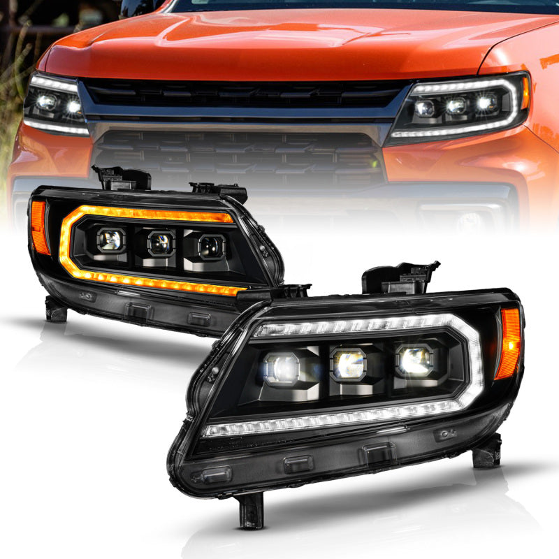 ANZO 15-22 Chevy Colorado Blk Housing Full LED DRL Projector Headlight w/ Sequential Light Bar 111634