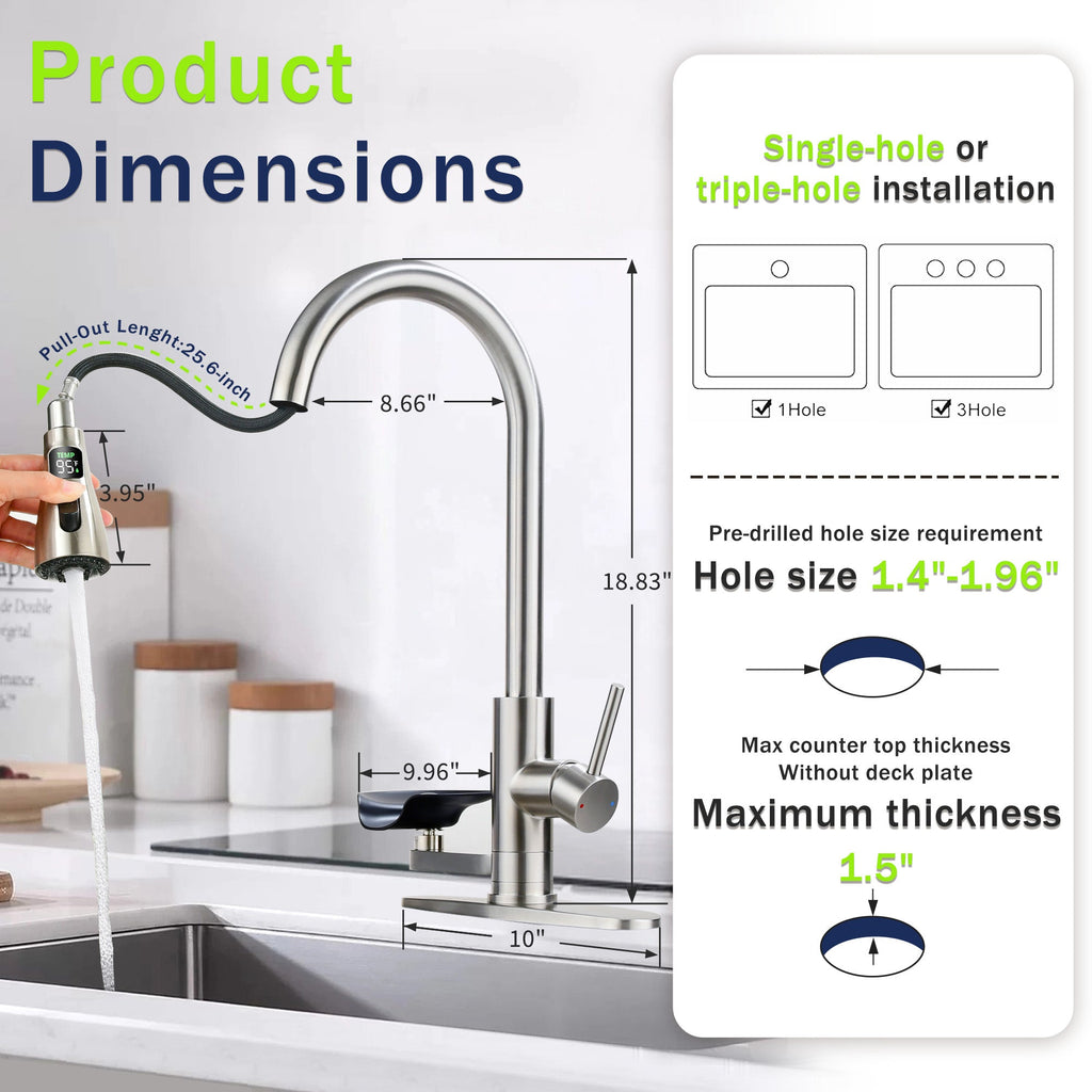3-in-1 Kitchen Faucet with LED Temperature Display