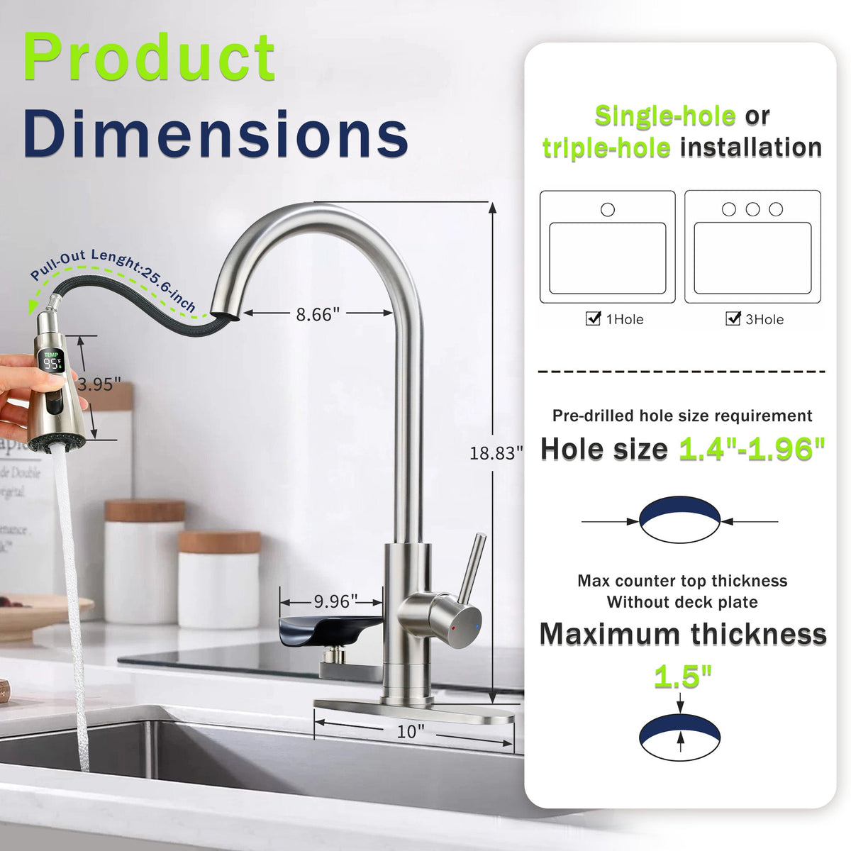 3-in-1 Kitchen Faucet with LED Temperature Display