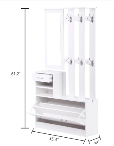 Combination Model Gate Cabinet with Shoe Cabinet, Hang Shelf, and Mirror