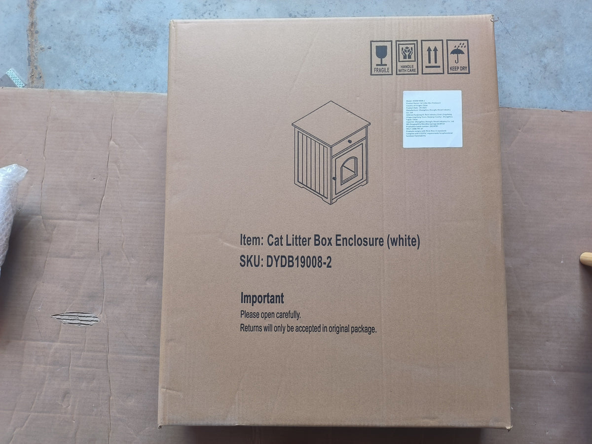 Wooden Pet House Cat Litter Box Enclosure - White