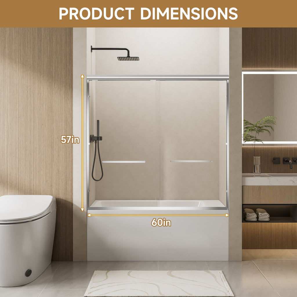 56"-60" W x 57" H Aluminum Frame Double Sliding Shower Door