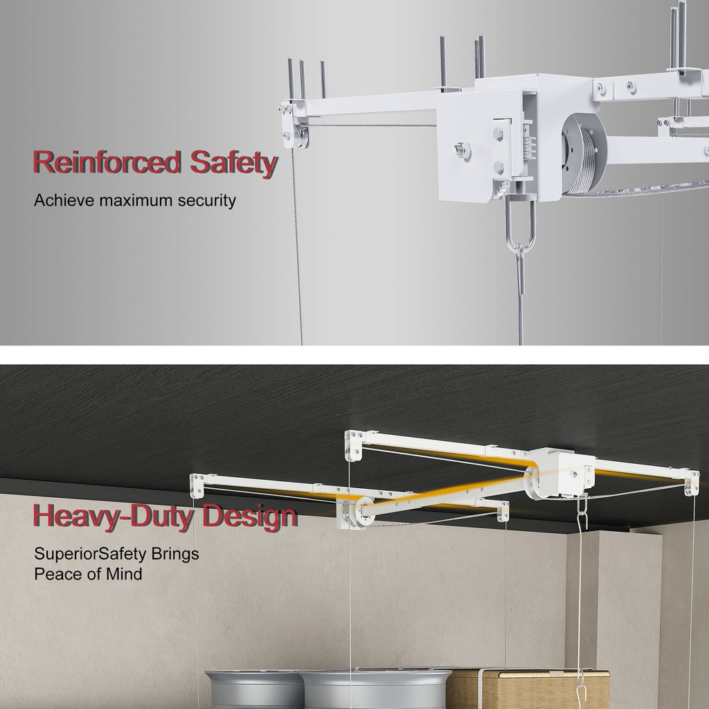 White Overhead Garage Storage Rack 4x8 FT for High Ceilings