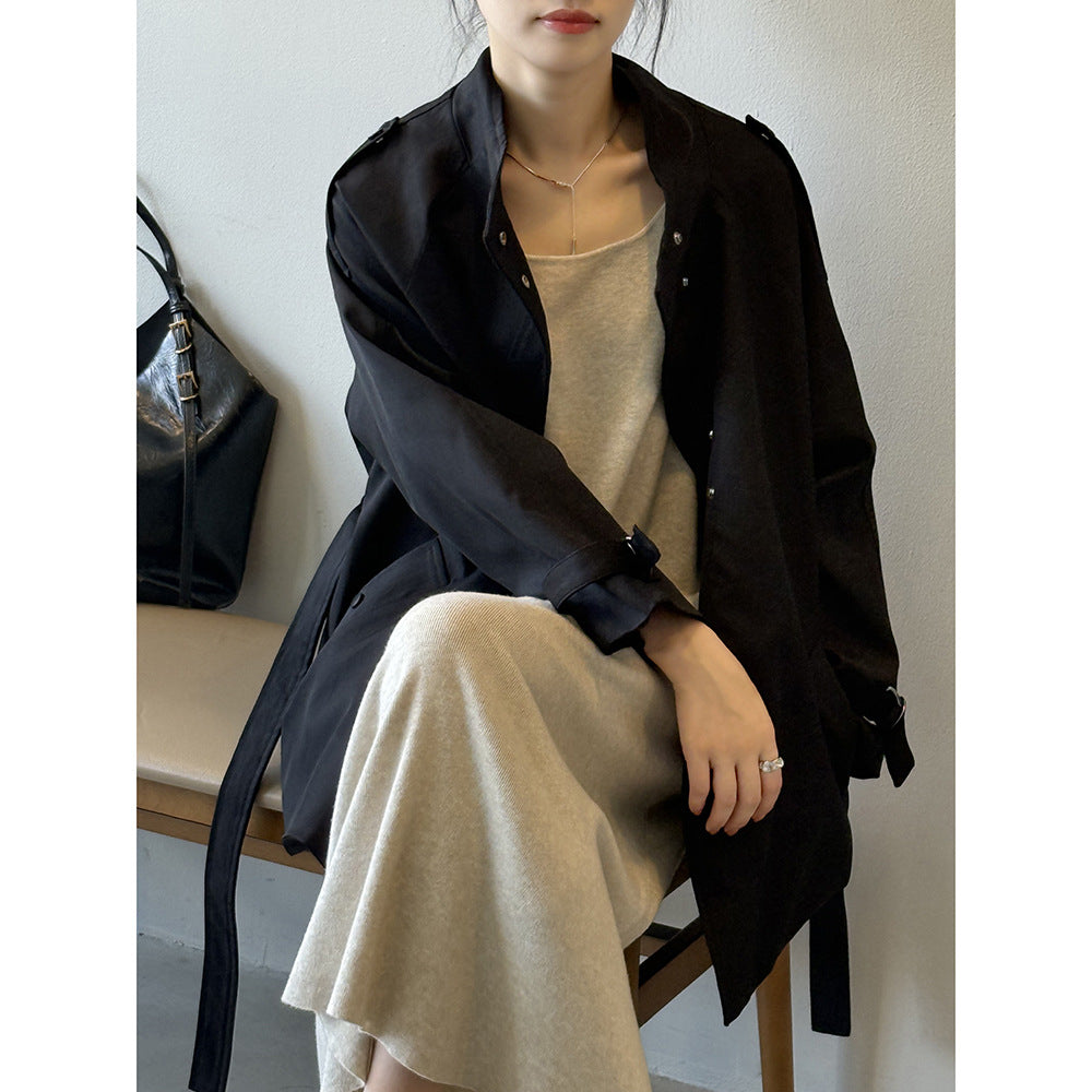 Stand Collar Trench Coat For Women Loose Casual Jacket