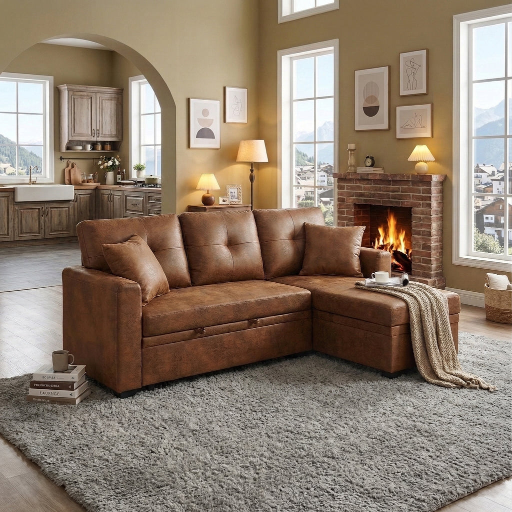 Sleeper Sofa with Reversible Chaise and Storage