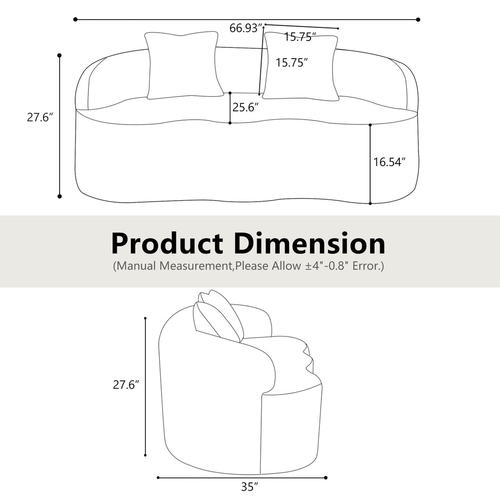 White Curved Loveseat Sofa with Round Armrest