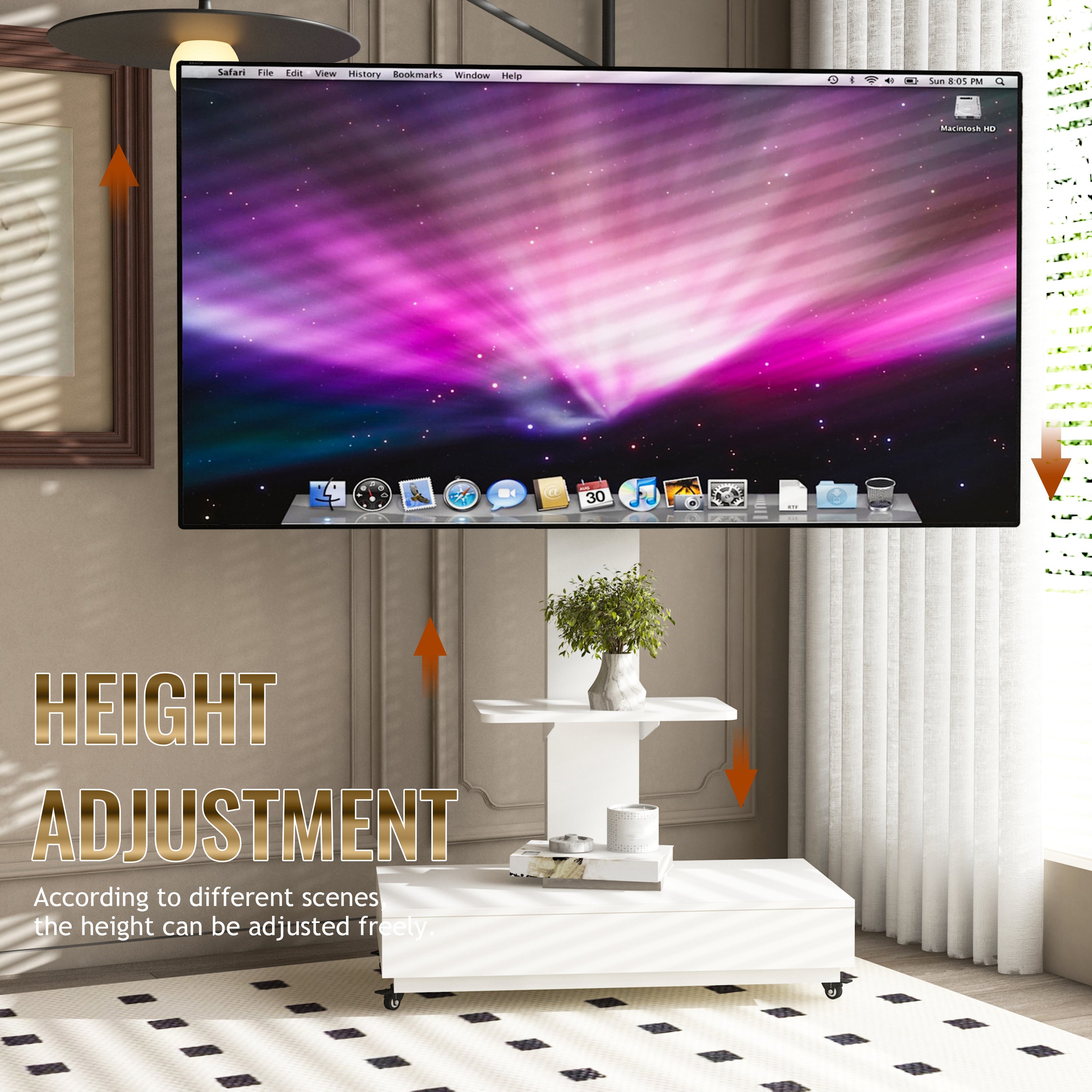 Adjustable Mobile TV Stand with Push-Pull Drawer