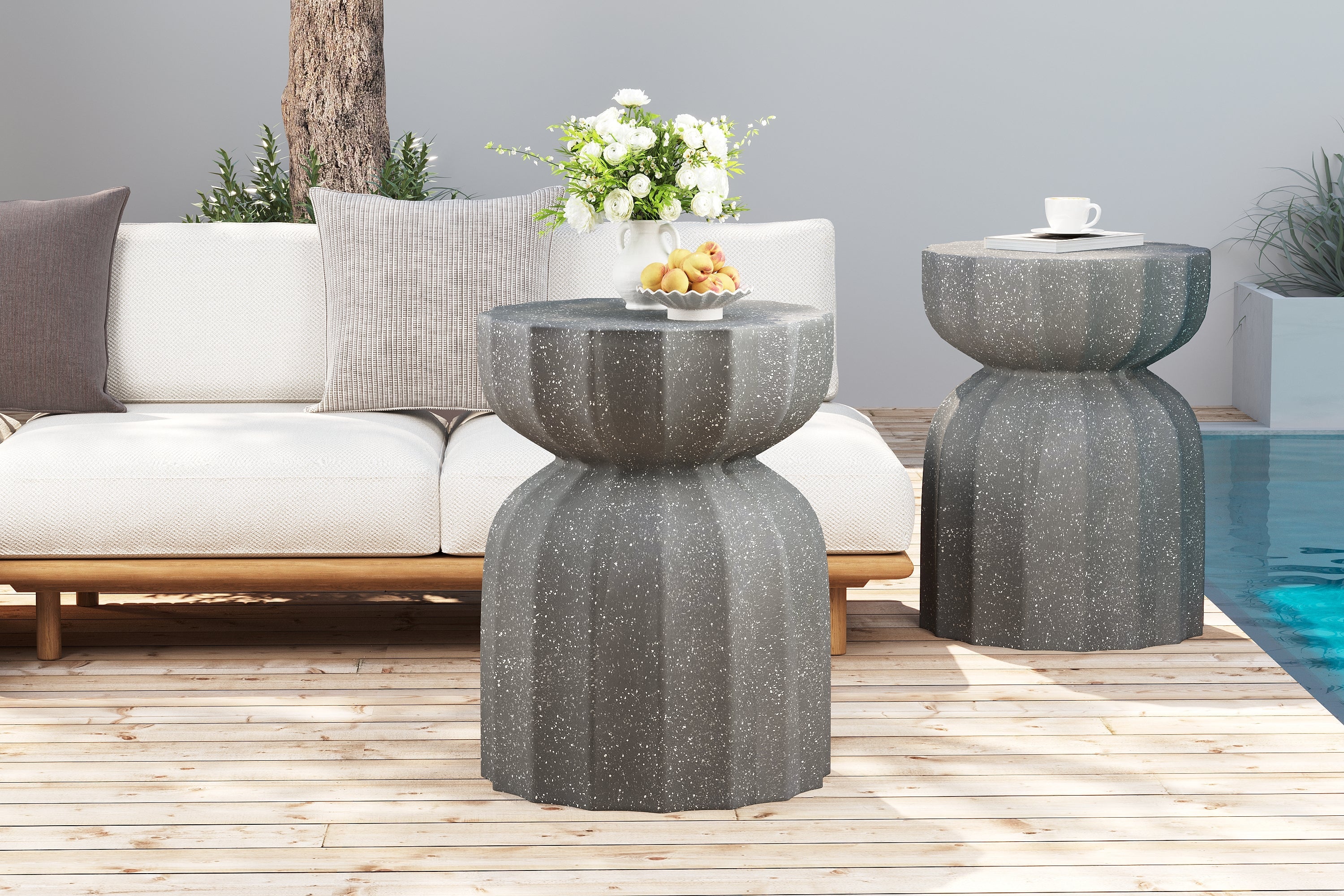 13" Modern Outdoor and Indoor Waterproof Coffee Table and Side Table Set