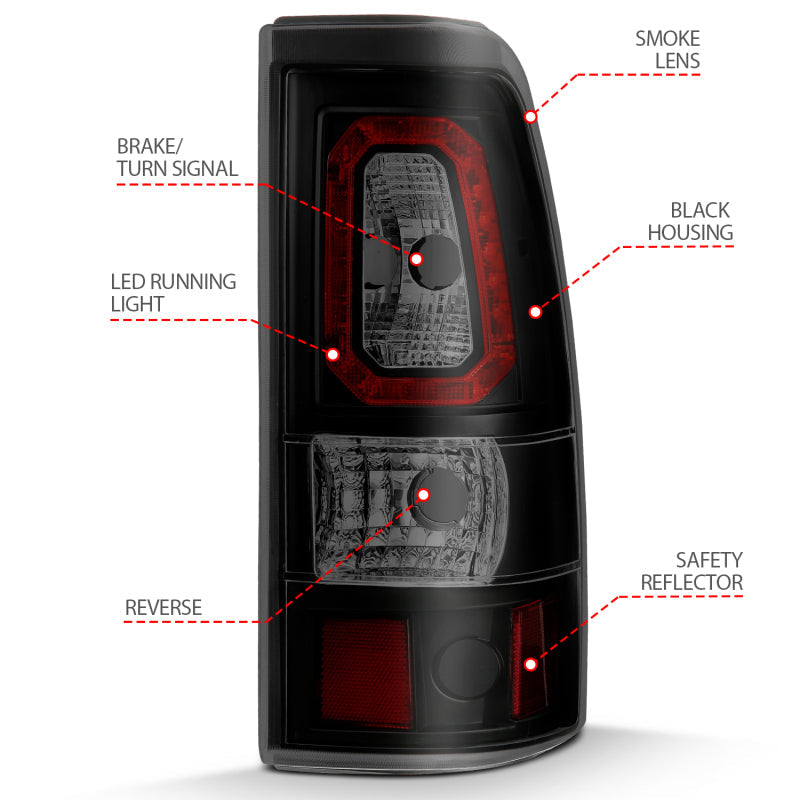ANZO 1999-2002 Chevy Silverado 1500 LED Taillights Plank Style Black w/Smoke Lens 311325