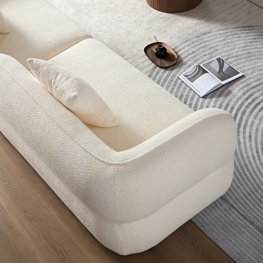 White Sectional Sofa, Durable Fabric, Solid Wood Frame