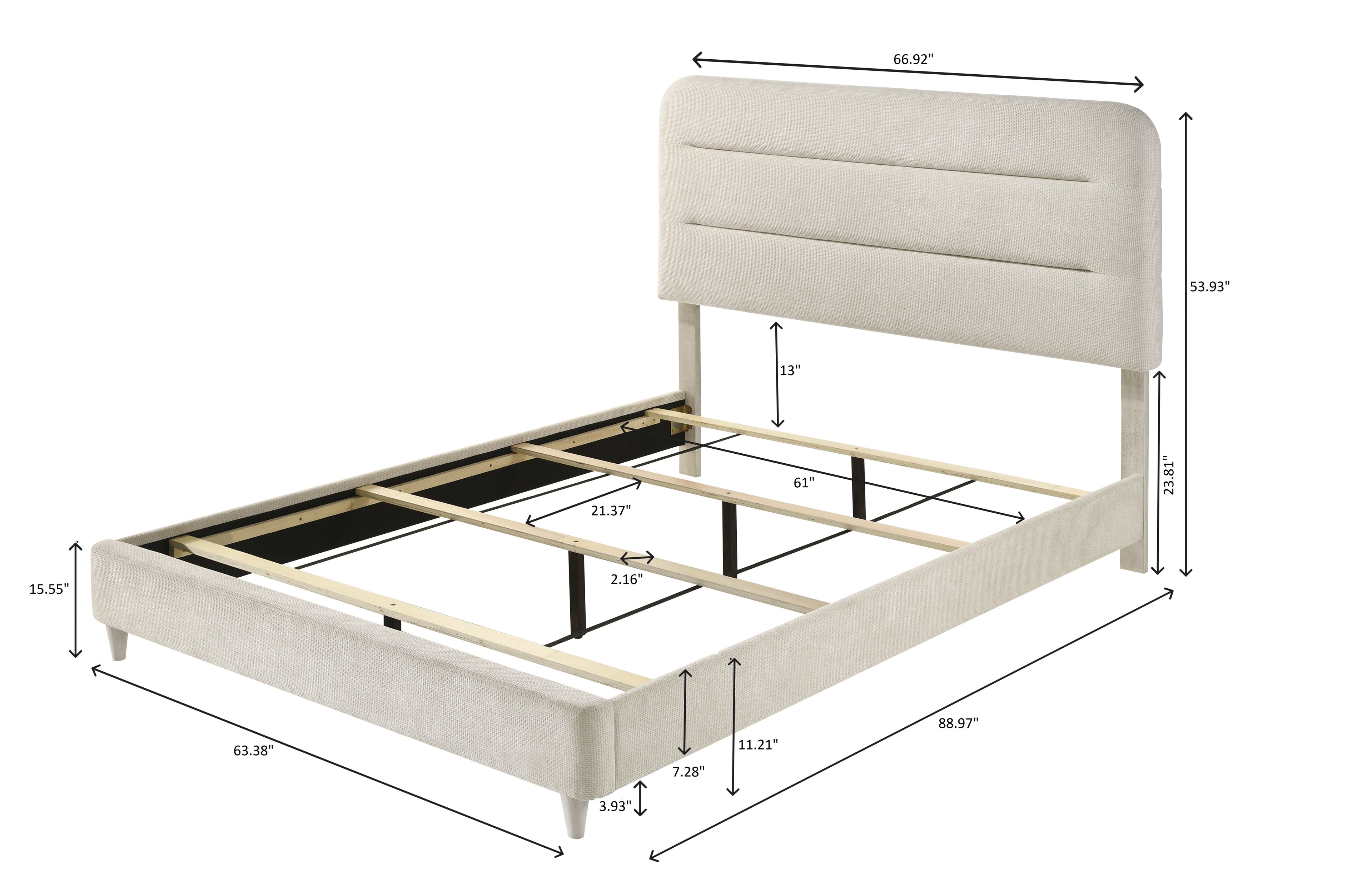 Plush Upholstered Design 1pc Queen Size Panel Bed