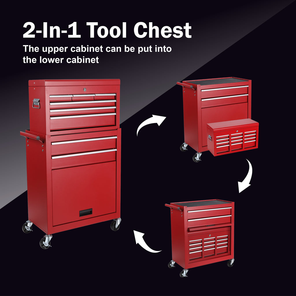 8-Drawer Rolling Tool Storage Cabinet with Detachable Top Tool Box