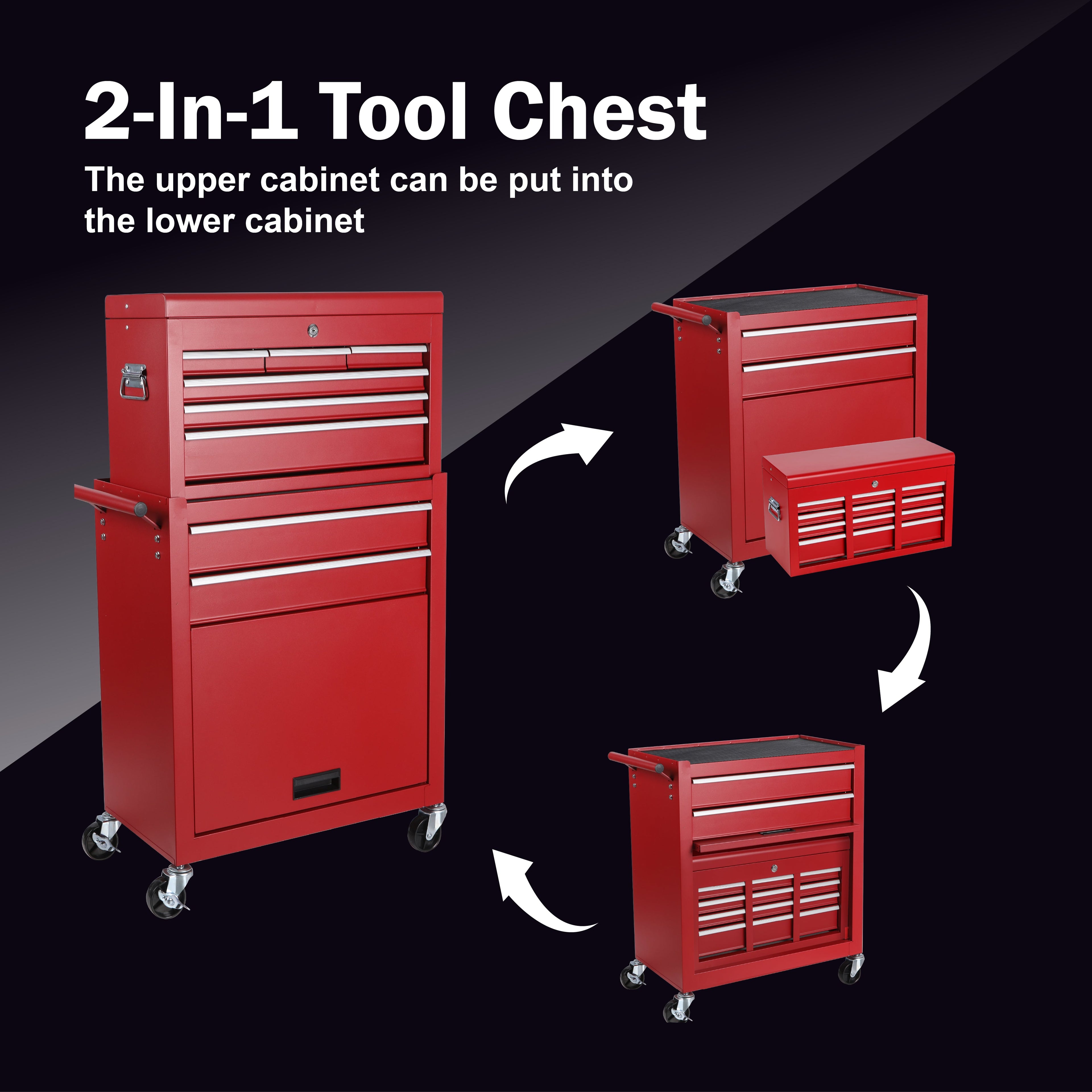 8-Drawer Rolling Tool Storage Cabinet with Detachable Top Tool Box