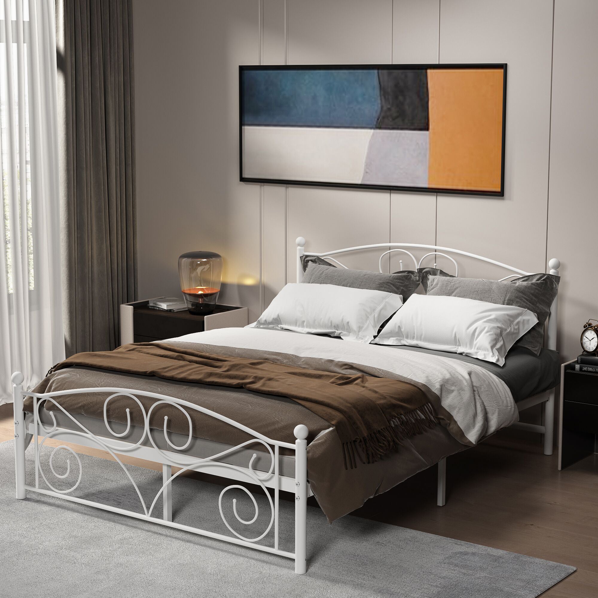 Queen Size Unique Flower Sturdy System Metal Bed Frame