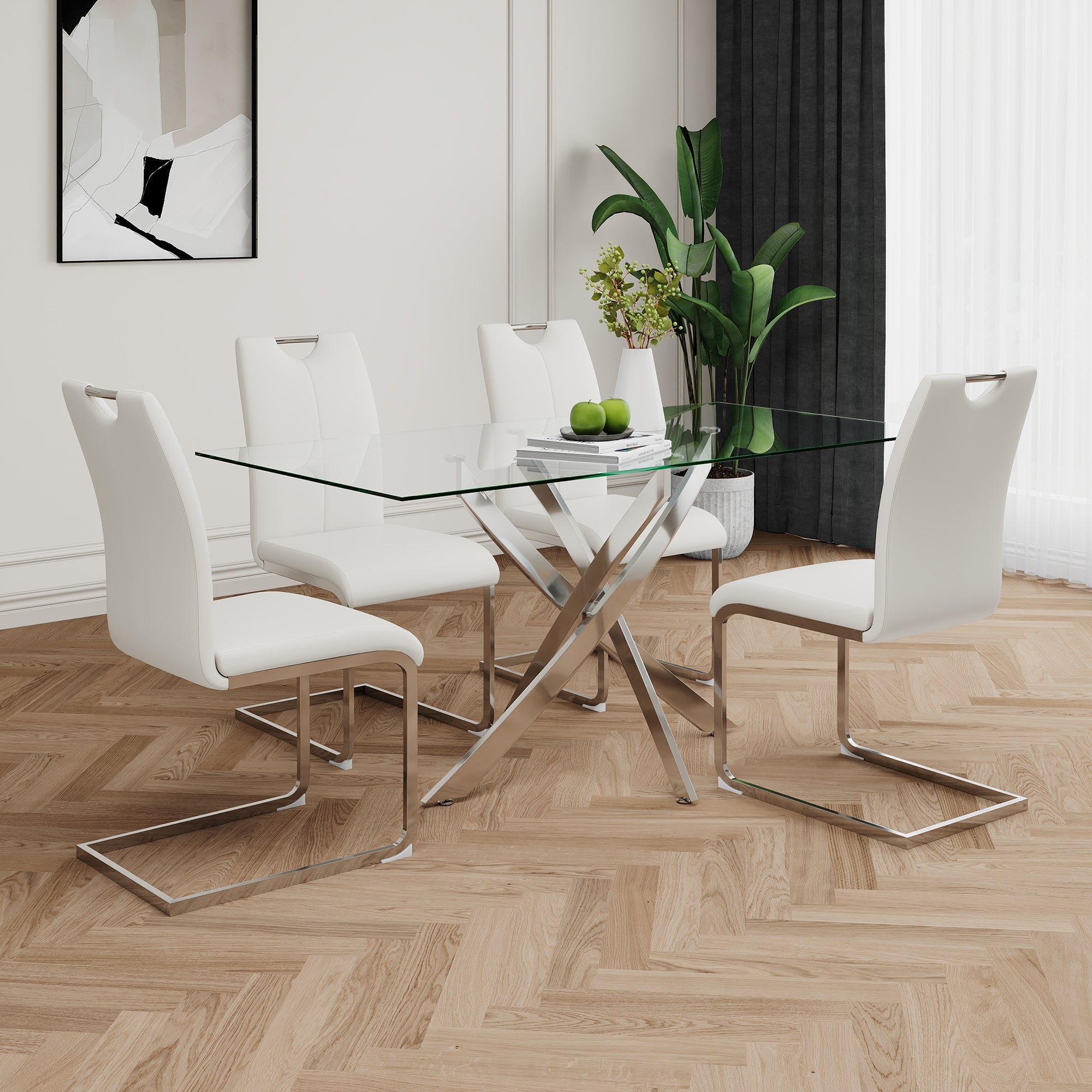 Modern Dining Chairs with Faux Leather Padded Seat