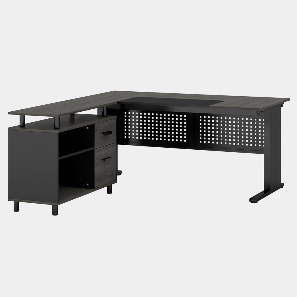 63" L-Shaped Executive Desk with File Cabinet