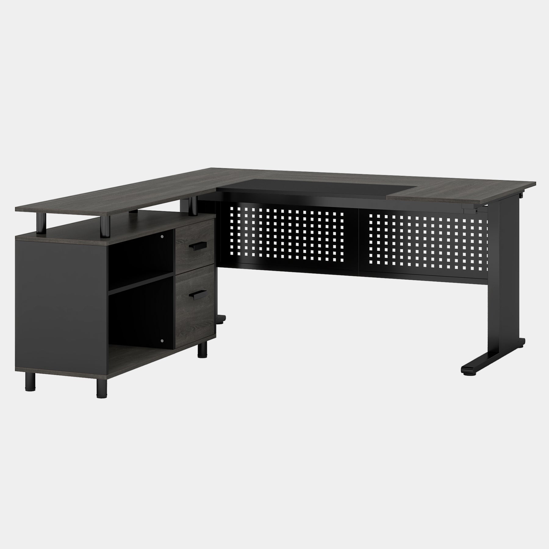 63" L-Shaped Executive Desk with File Cabinet