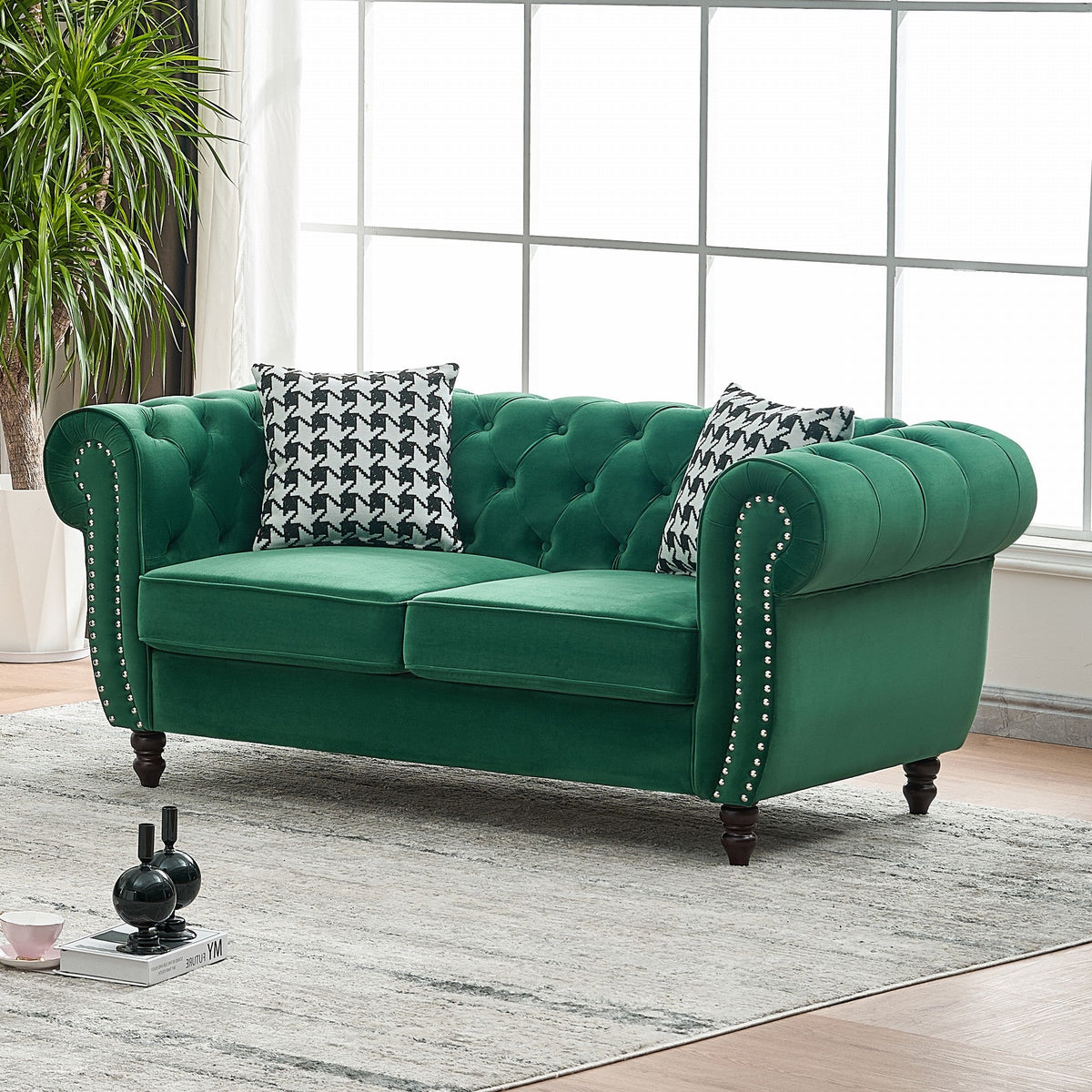 67" Chesterfield Velvet Upholstery Fabric Sofa