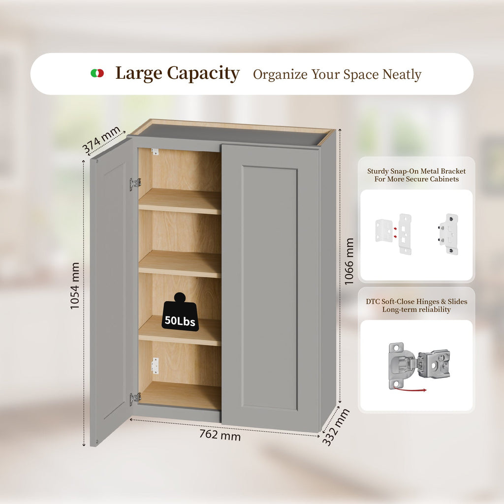 Gray Shaker Solid Wood Wall Cabinet