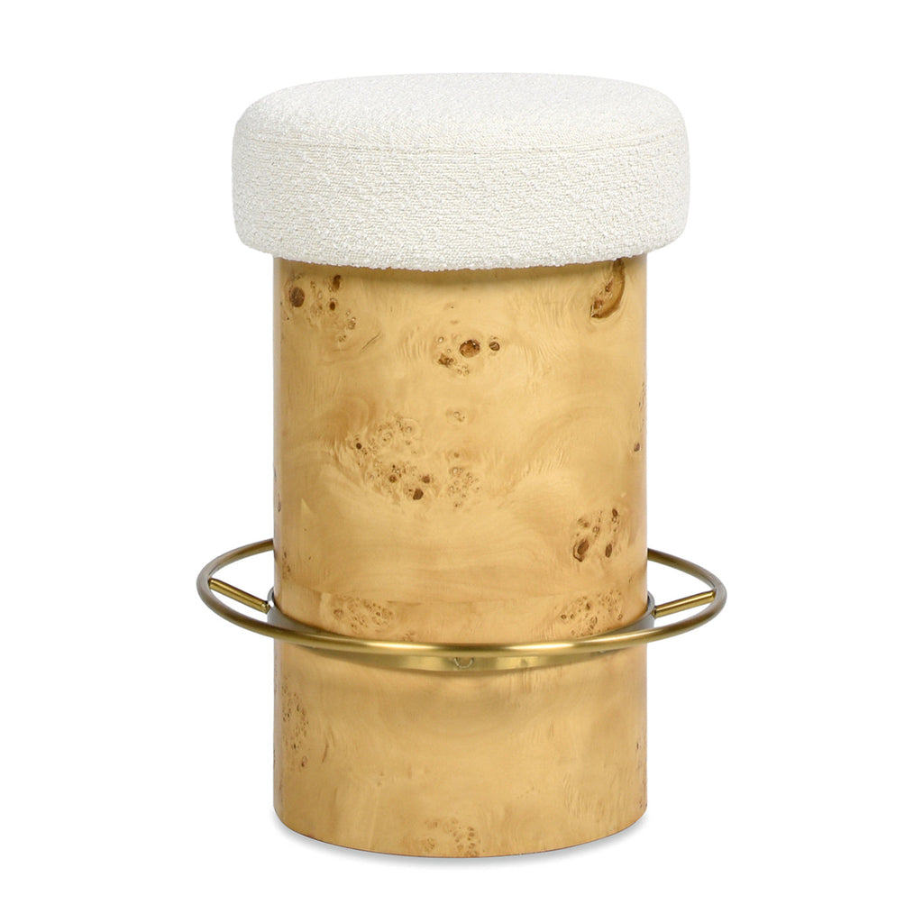 Nebula 26" Backless Round Upholstered Counter Stool with Burl Wood