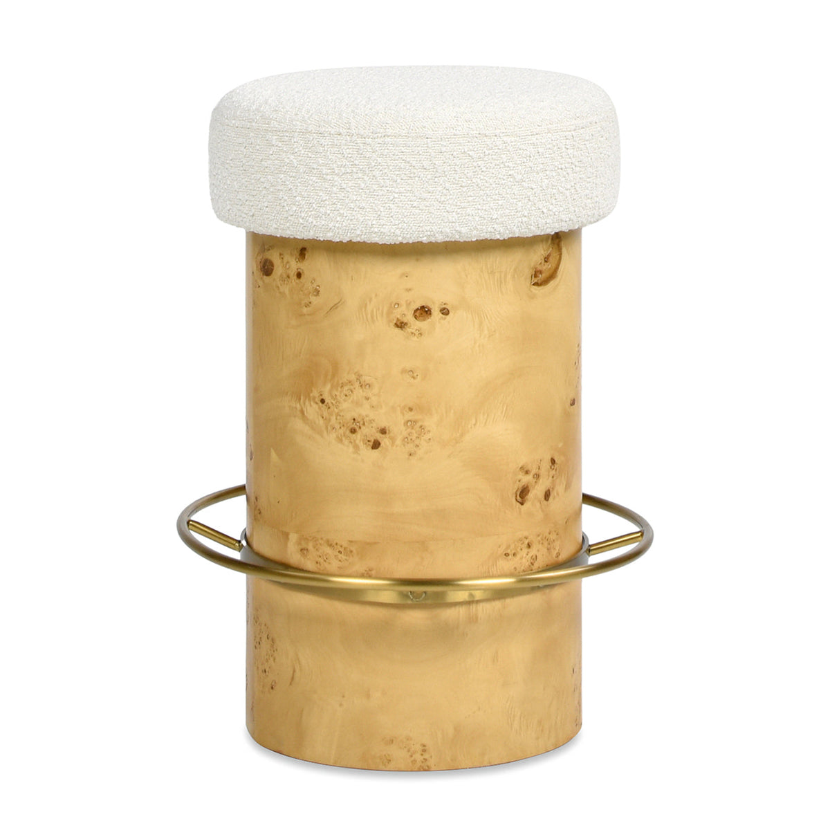 Nebula 26" Backless Round Upholstered Counter Stool with Burl Wood