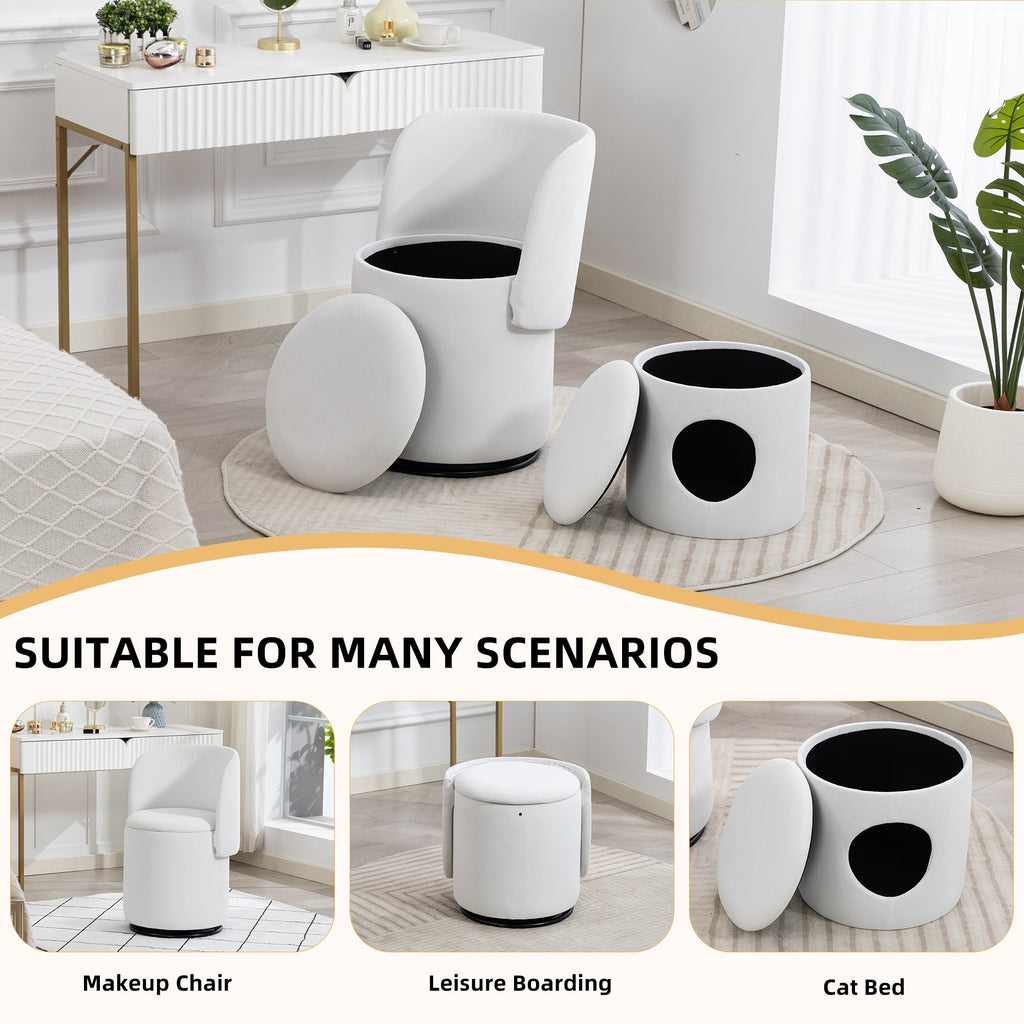 Stylish Upholstered Barrel Chair: 360° Swivel Vanity Stool
