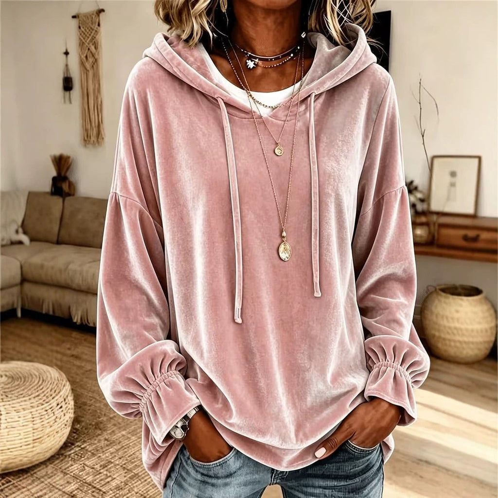 2026 European And American Women's Clothing Amazon Independent Station Hooded Sweater For Autumn And Winter Loose Drawstring Velvet Women's Clothing
