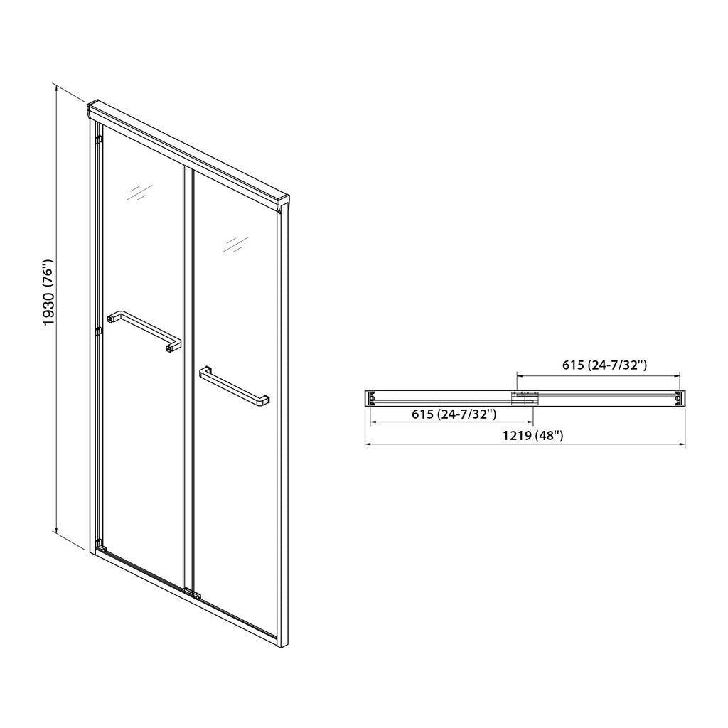 48" W x 76"H Semi-Frameless Bypass Sliding Shower Enclosure