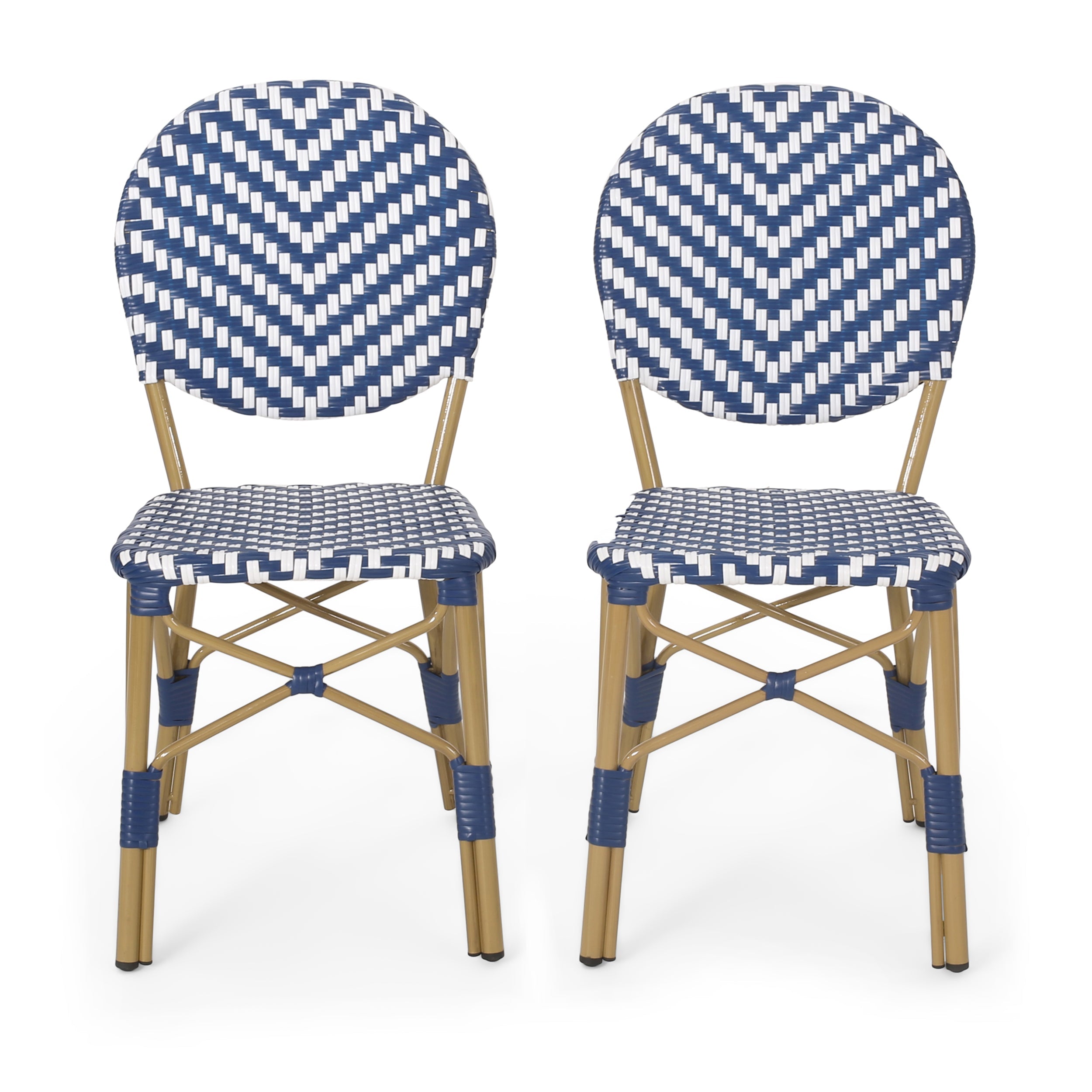 Outdoor PE Ratten and Aluminum French Armless Bistro Chairs, Set of 2