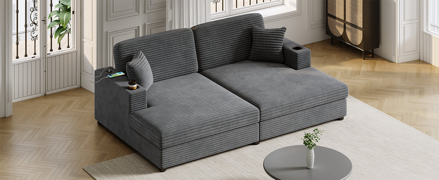 86.5" Oversized Loveseat Chaise Lounge Sectional Sofa Bed