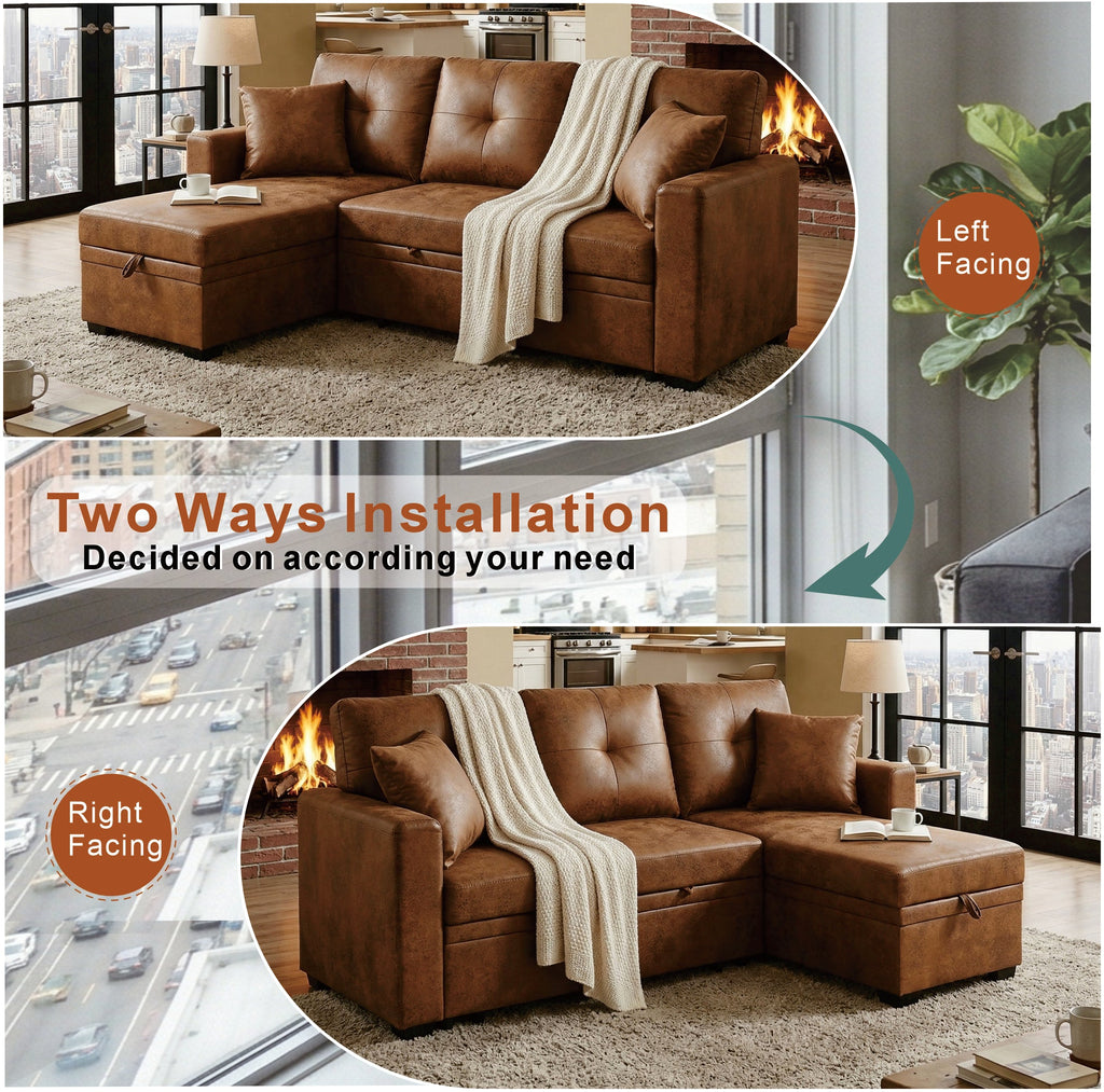 Sleeper Sofa with Reversible Chaise and Storage