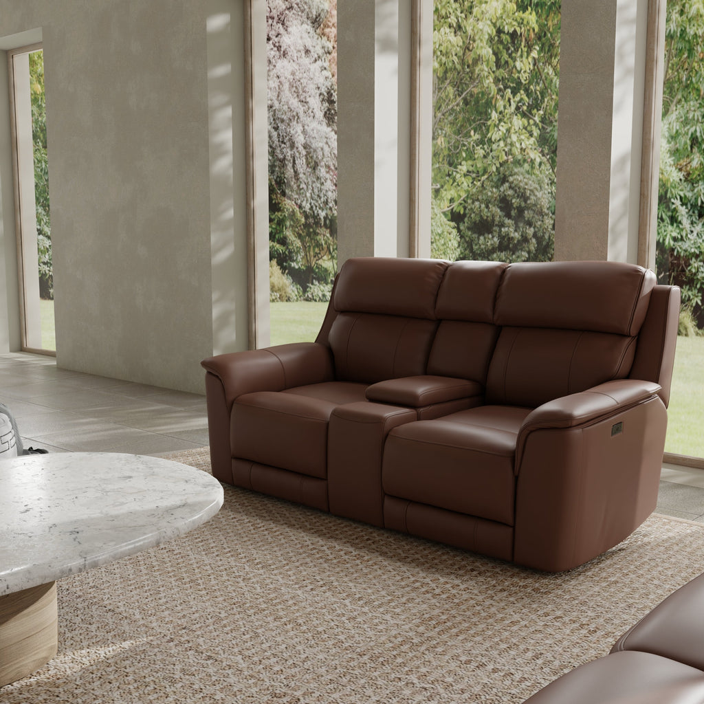 Oslo Dual Power Reclining Love Seat with Console in Pecan