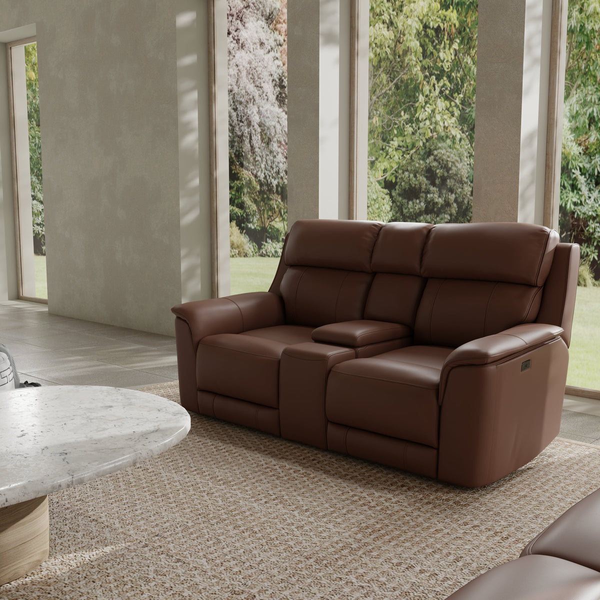 Oslo Dual Power Reclining Love Seat with Console in Pecan