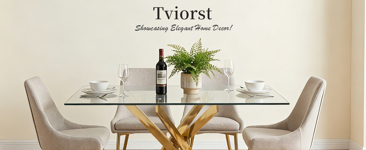 Modern Rectangular Glass Table in Golden Frame