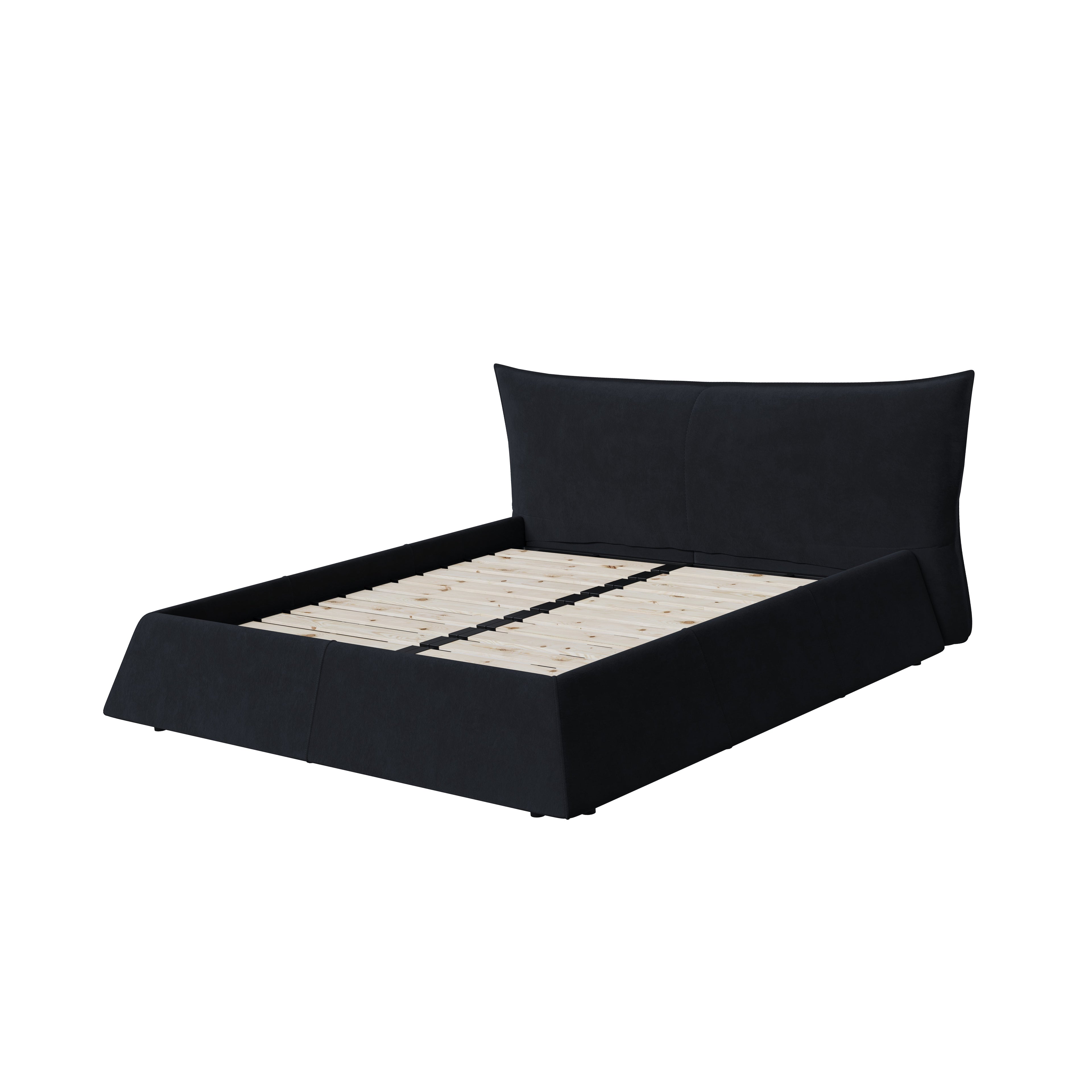 King Size Upholstered Platform Bed with Special Shaped Velvet Headboard