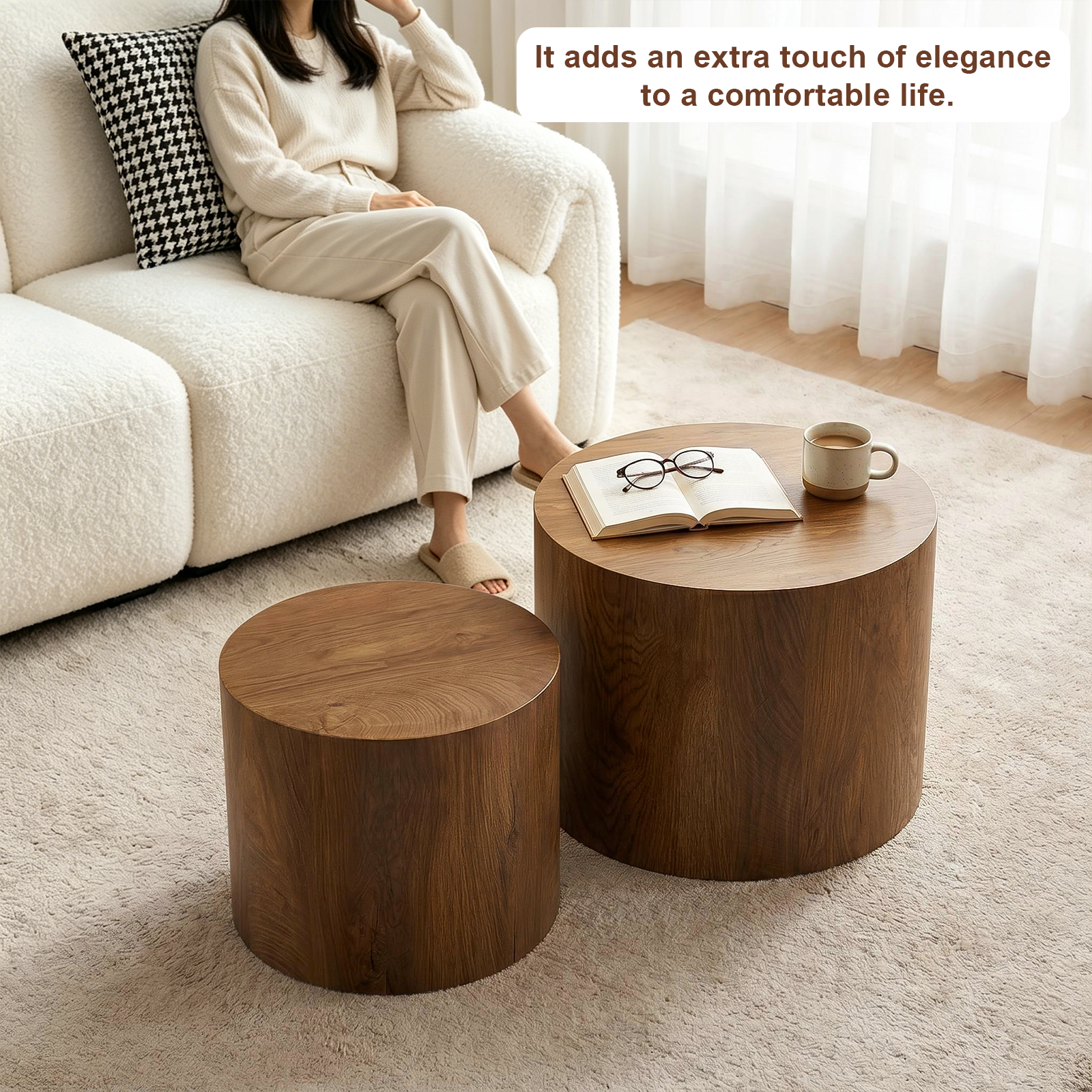 Nesting Coffee Table Set of 2, Modern Round Design