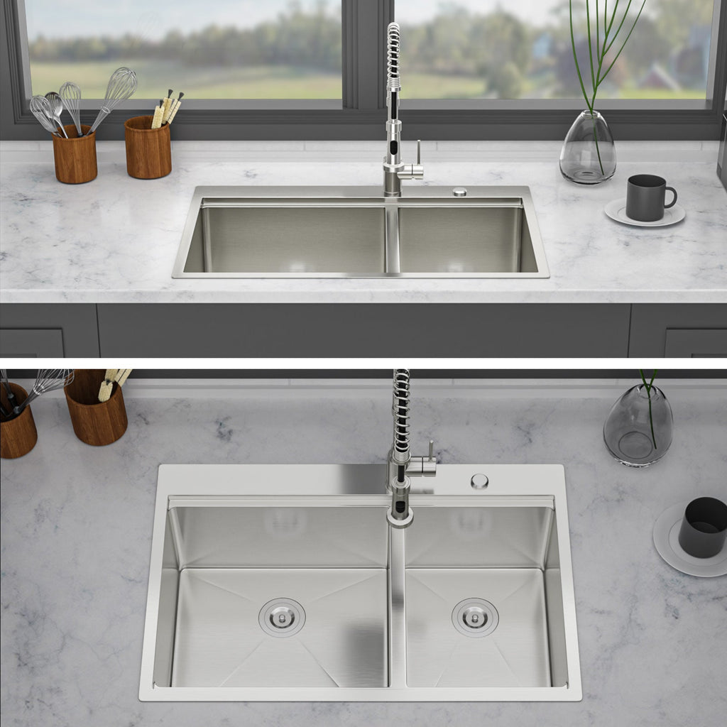 Topmount Drop In Kitchen Sink - 33" x 22" Double Bowl (60/40)
