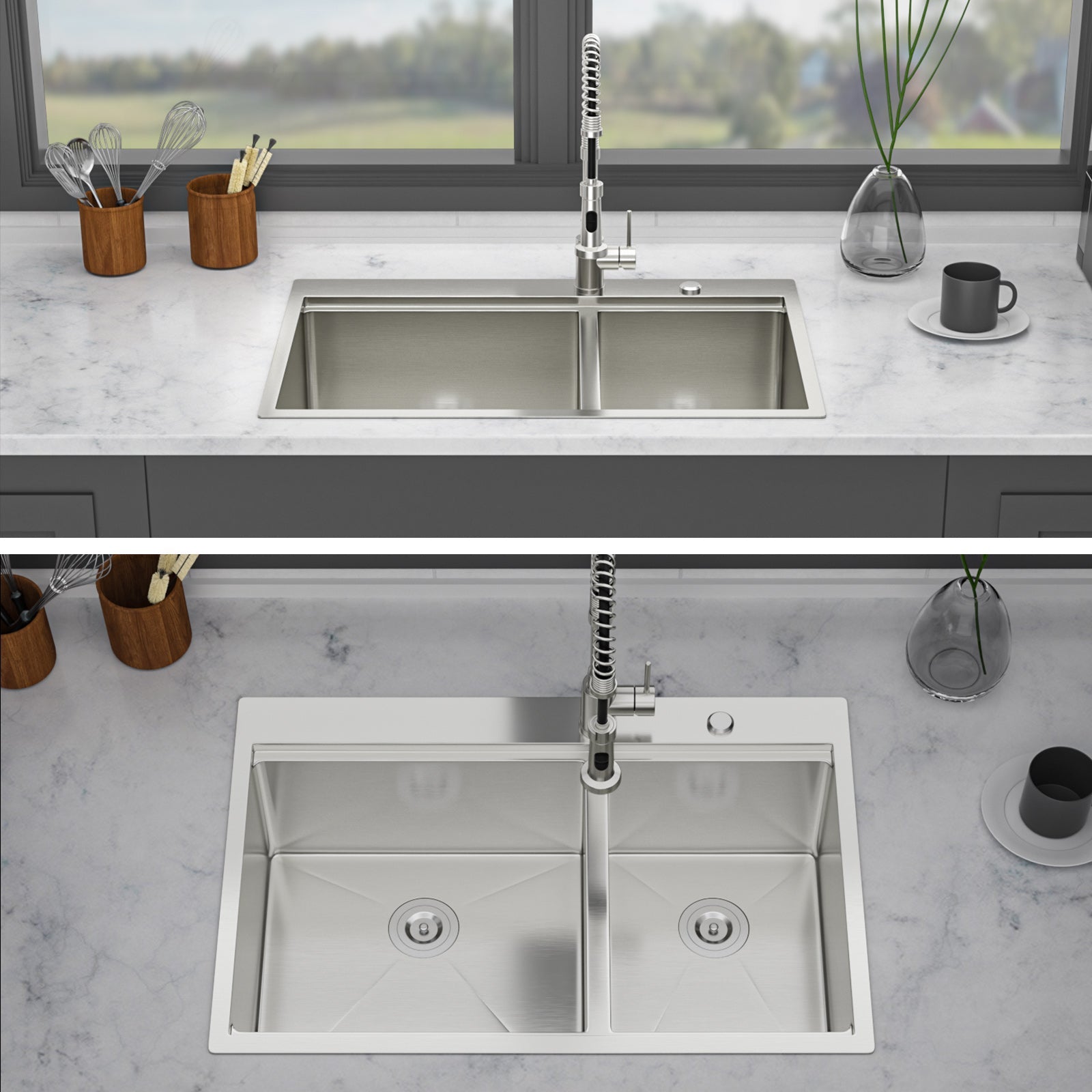 Topmount Drop In Kitchen Sink - 33" x 22" Double Bowl (60/40)