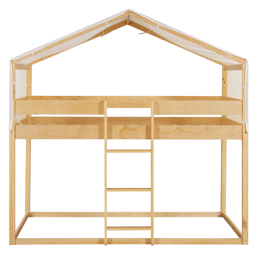 Twin Over Twin Wood Bunk Bed with Tent