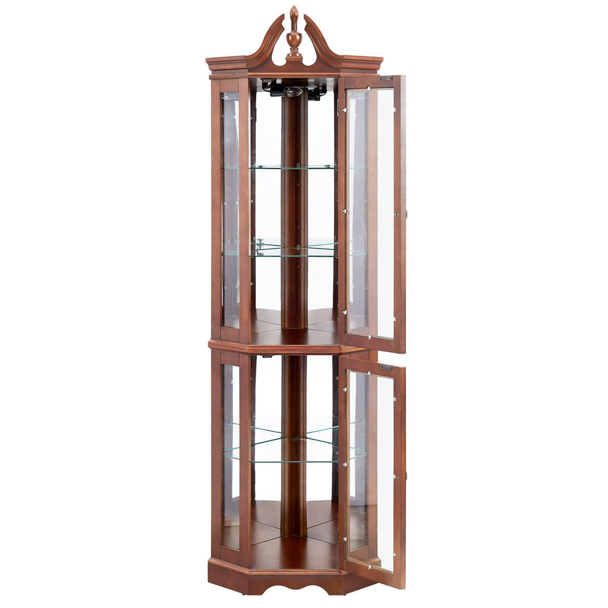 Walnut Corner Curio Cabinet with Lights