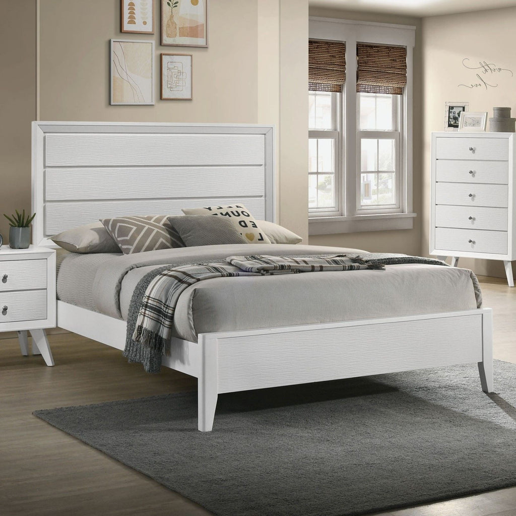 White King Size Bed 2x Nightstands Wave Texture Panel HB Bedroom Set