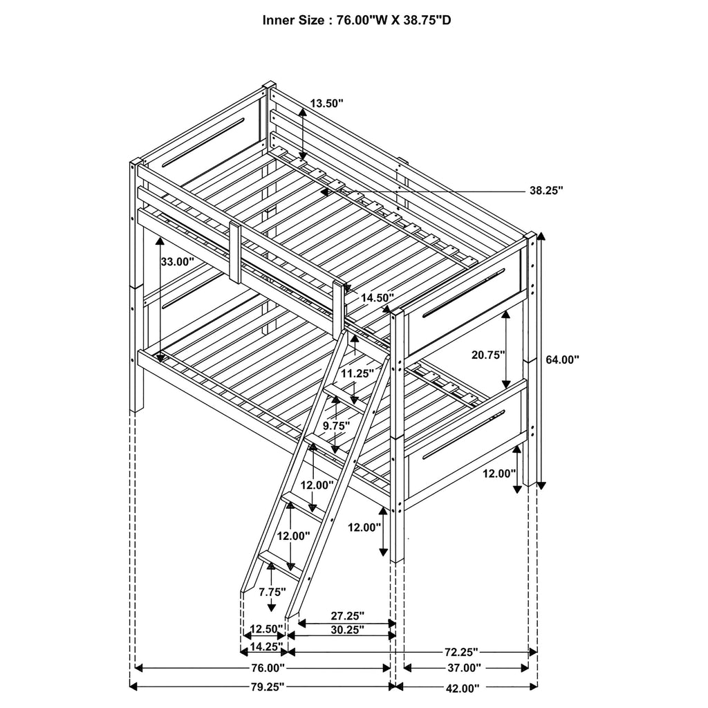 White Twin/Twin Bunk Bed with Built-in Ladder