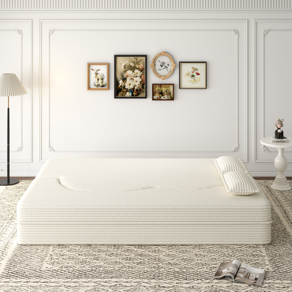 Modern Floor Sofa with 2 Pillows - Convertible Plush Sofa Bed