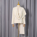 Waterfall Draped Pearl Crystal Bead Trim Asymmetrical Tailored Blazer