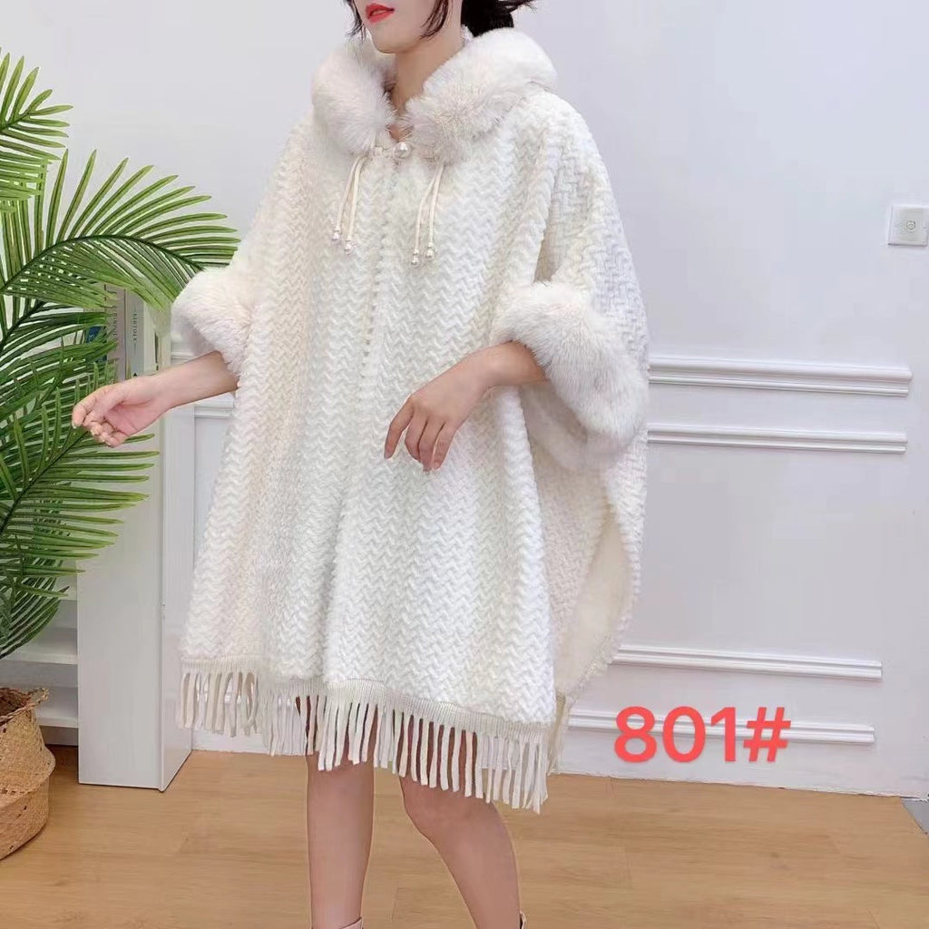 New Winter Hooded Cloak Shawl Fleece-lined And Extra-thick Latest Style