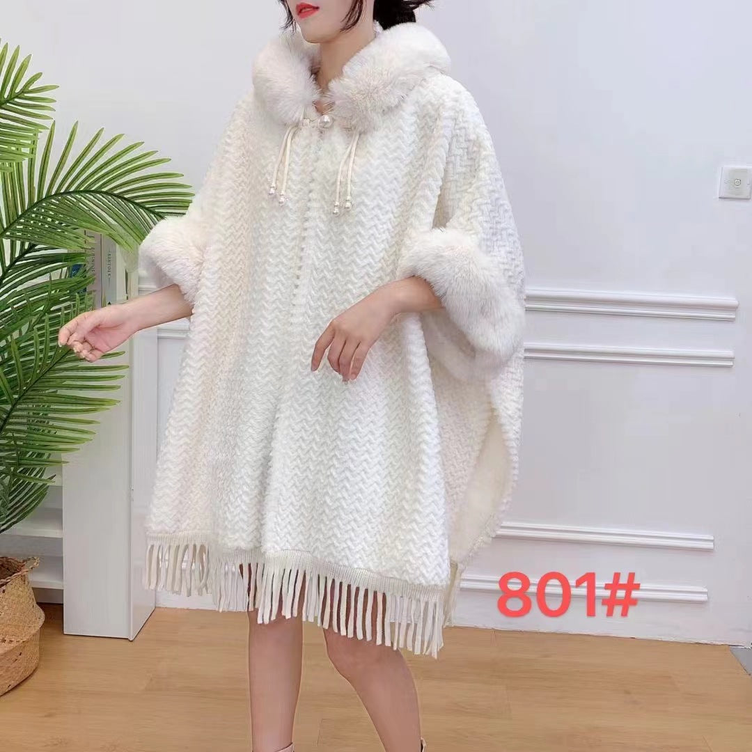 New Winter Hooded Cloak Shawl Fleece-lined And Extra-thick Latest Style