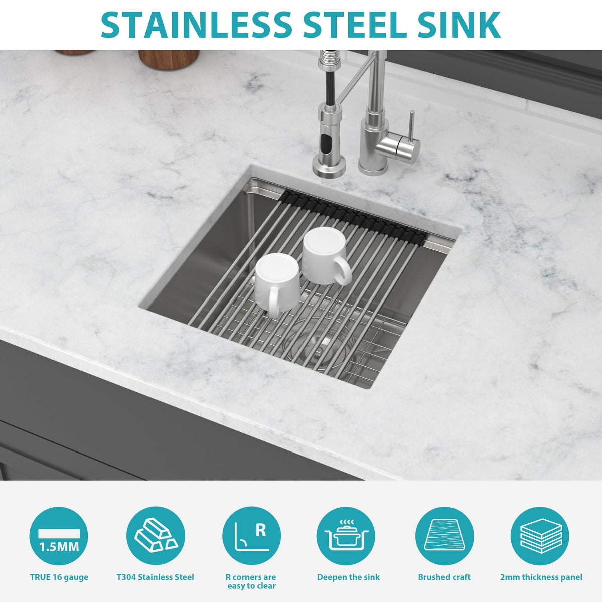 17" Undermount Kitchen Sink - Workstation Design