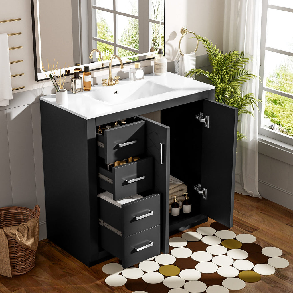 36'' Bathroom Vanity with Ceramic Sink Combo, Solid Wood Frame