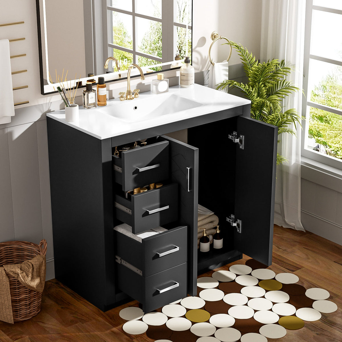 36'' Bathroom Vanity with Ceramic Sink Combo, Solid Wood Frame
